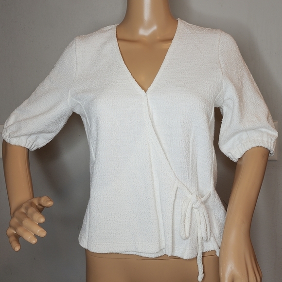 NWT Madewell Texture & Thread Puff-Sleeve Wrap Top White Size Small Cotton - Picture 1 of 15
